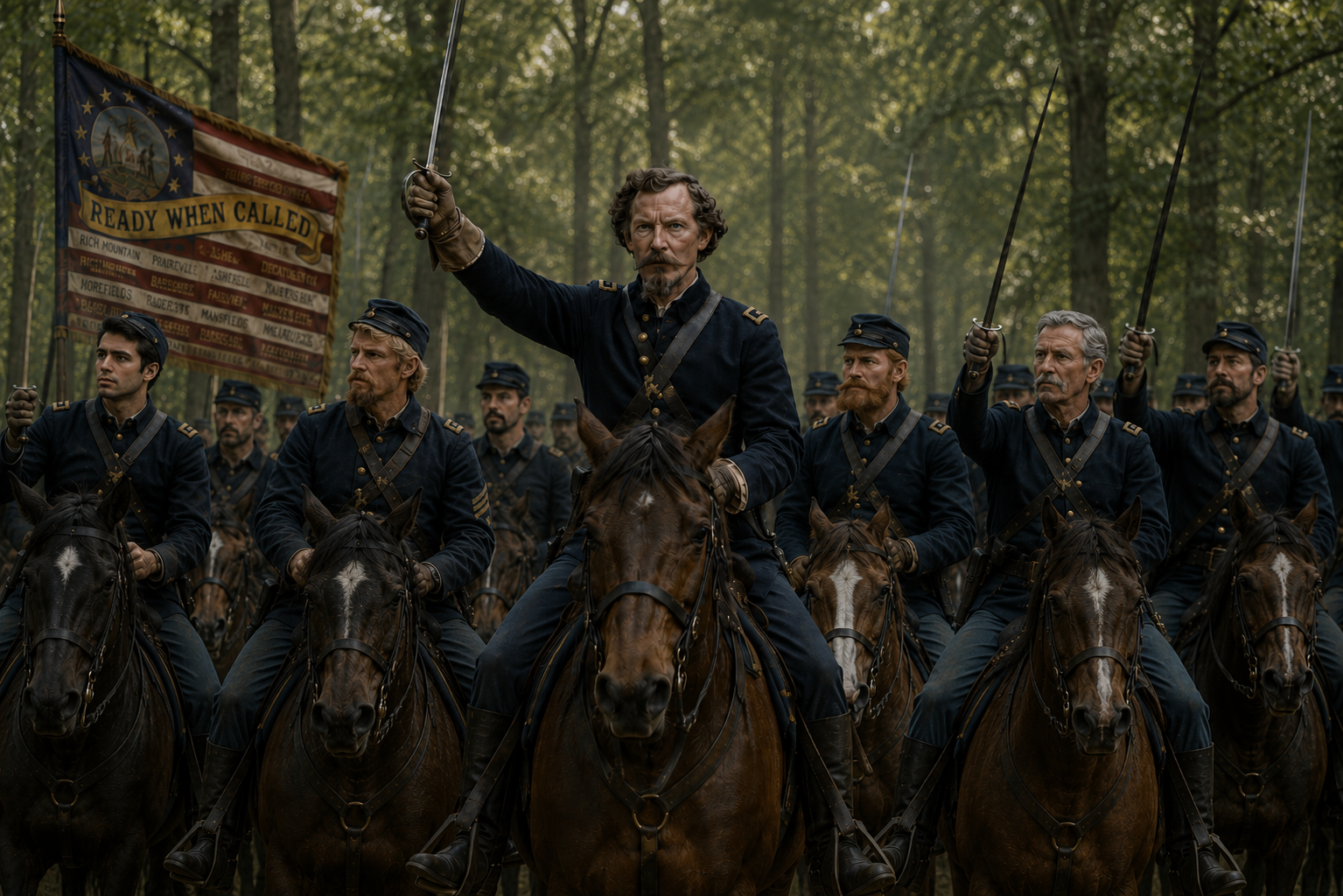 Union cavalry pursuing Confederate raiders south toward Moorefield, West Virginia